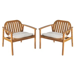 Outdoor Club Chairs Set of 2, Slatted Back Armchairs with Cushion, Natural Acacia and Eucalyptus Frame for Patio, Garden Lounge-The Pop Home - 1 of 4