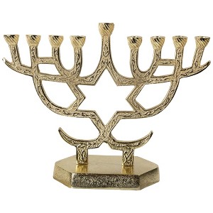 Northlight Embossed Metal  Menorah with Star of David - 10" - Gold - 1 of 4