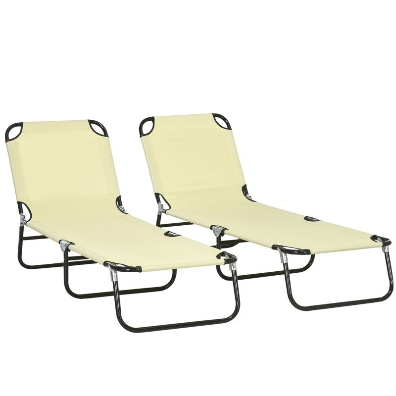 Outsunny Folding Chaise Lounge Pool Chairs, Set of 2 Outdoor Sun Tanning Chairs, Five-Position Reclining Back, Steel Frame & Oxford Fabric, 1 of 7