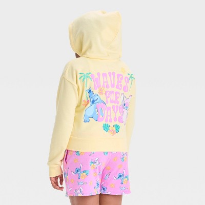 Girls' Disney Stitch "Waves For Days" Graphic Terry Hooded Sweatshirt - Yellow