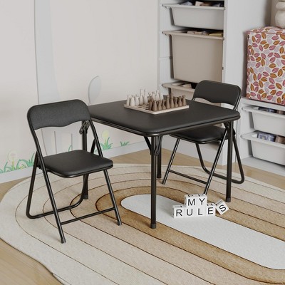 3-Piece Folding Square Table and Chair Set, Featuring a Portable Table and Chairs with Ssoft Pu Cushions.