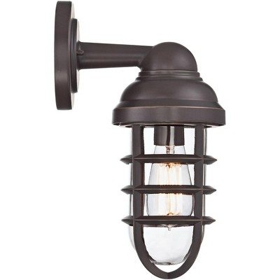 Marlowe Rustic Bronze Cage Outdoor Wall Light with Glass Shade