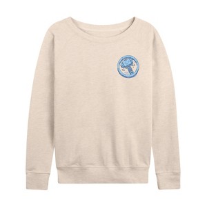 Women's - Marvel - Thor Rock Icon Lightweight French Terry Wide Neck Long Sleeve Graphic Shirt - 1 of 4