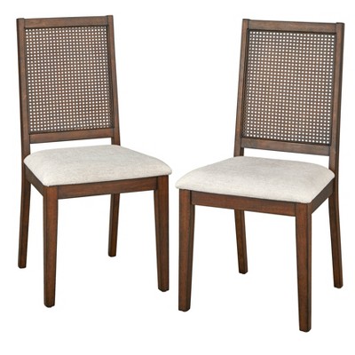 Set Of 2 Westbury Cane Style Back Dining Chairs Walnut/cream ...