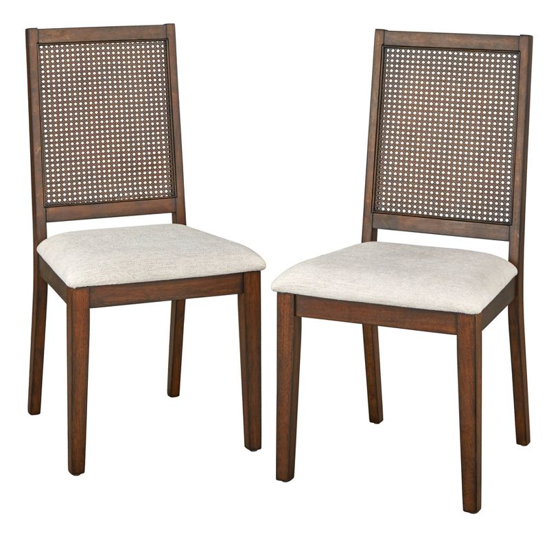 Set of 2 Westbury Cane Style Back Dining Chairs Walnut/Cream - Buylateral, 1 of 8