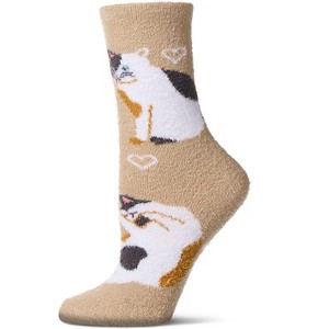 Memoi Women's Cat Themed SuperSoft Cozy Crew Sock Tan 9-11 - 1 of 4