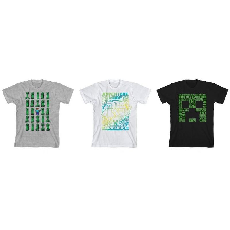 Bioworld Youth Boys Minecraft Creeper Graphic T-Shirt 3pk Set, 1 of 2
