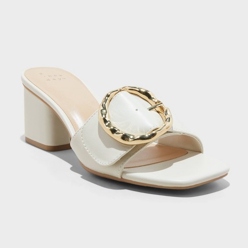 Cream mules heels best sale