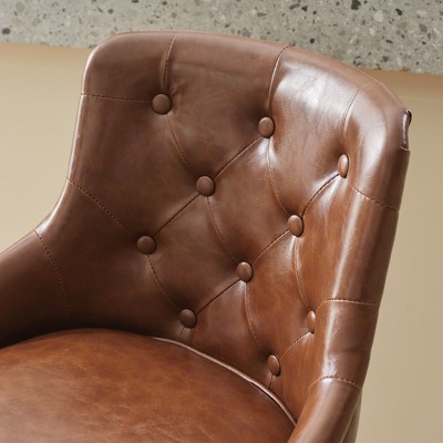 Adjustable Brown Faux Leather Swivel Bar Stools with Nailhead Trim, Set of 2