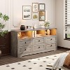 6 Drawer Dresser for Bedroom with Power Outlets & LED Light,Slim Wooden Chest of Drawers with Open Shelf - 3 of 4