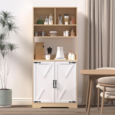 NicBex Farmhouse Wooden Sideboard Pantry Cabinet with Adjustable Storage &  Open Shelves,Coffee Bar Buffet Cabinet for Kitchen,Dining Room
