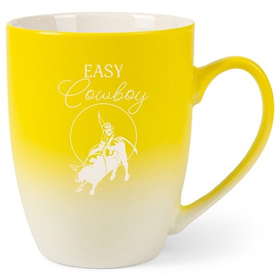 100 North Bull Rider 10 Ounce Yellow and White Two Toned Ombre, Comfortably Fits Your Hands, Ceramic Tea Coffee Cup Mug, Easy Cowboy