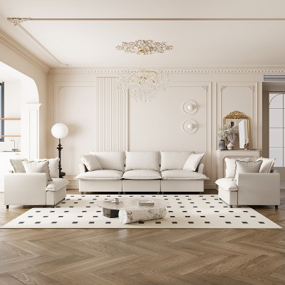 NicBex Couches for Living Room 3pc L-shaped Sectional Sofa Modern Chenille Upholstered Sofa Couch with Movable Ottoman