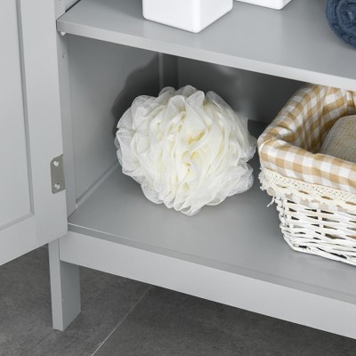 Gray Freestanding Storage Cabinet with Doors and Open Shelf