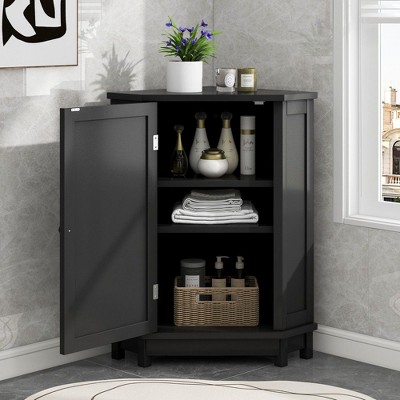 NicBex Bathroom Storage Cabinet,MDF Floor Coner Cabinet with Adjustable Shelves for Bathroom