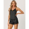 cheibear Women's Satin Solid Lingerie Lace Trim Cami Tops with Shorts V-Neck Sleepwear Pajamas Sets - 2 of 4