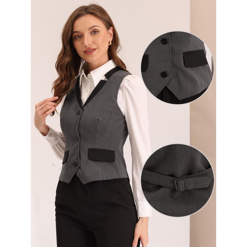 Allegra K Women's Office V Neck Contrast Trim Classic Waistcoat Vest, 2 of 7