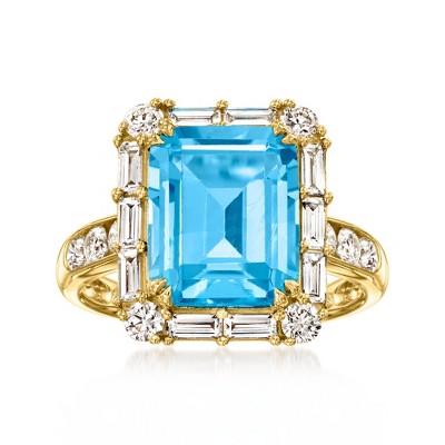 Ross-Simons 4.50 Carat Swiss Blue Topaz Ring With 1.00 ct. t.w. Lab-Grown Diamonds in 14kt Yellow Gold
