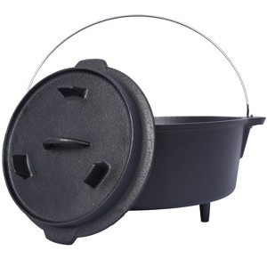 pre-Seasoned Cast Iron Dutch Oven With Skillet Lid, Outdoor Camping Deep Pot for Camping Fireplace Cooking BBQ Baking Campfire, Leg Base, 8 Quart - 1 of 1