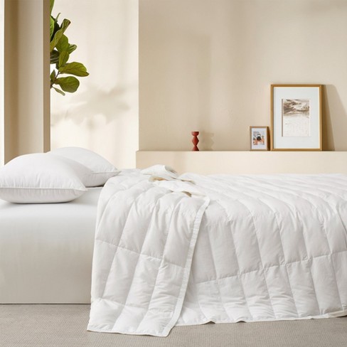 Puredown Ultra Lightweight White Down Blanket Soft Bed Cover For All Season White Tencel 90x90 inches