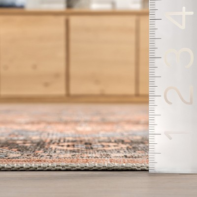 Wrenley Red and Brown Medallion Washable Area Rug