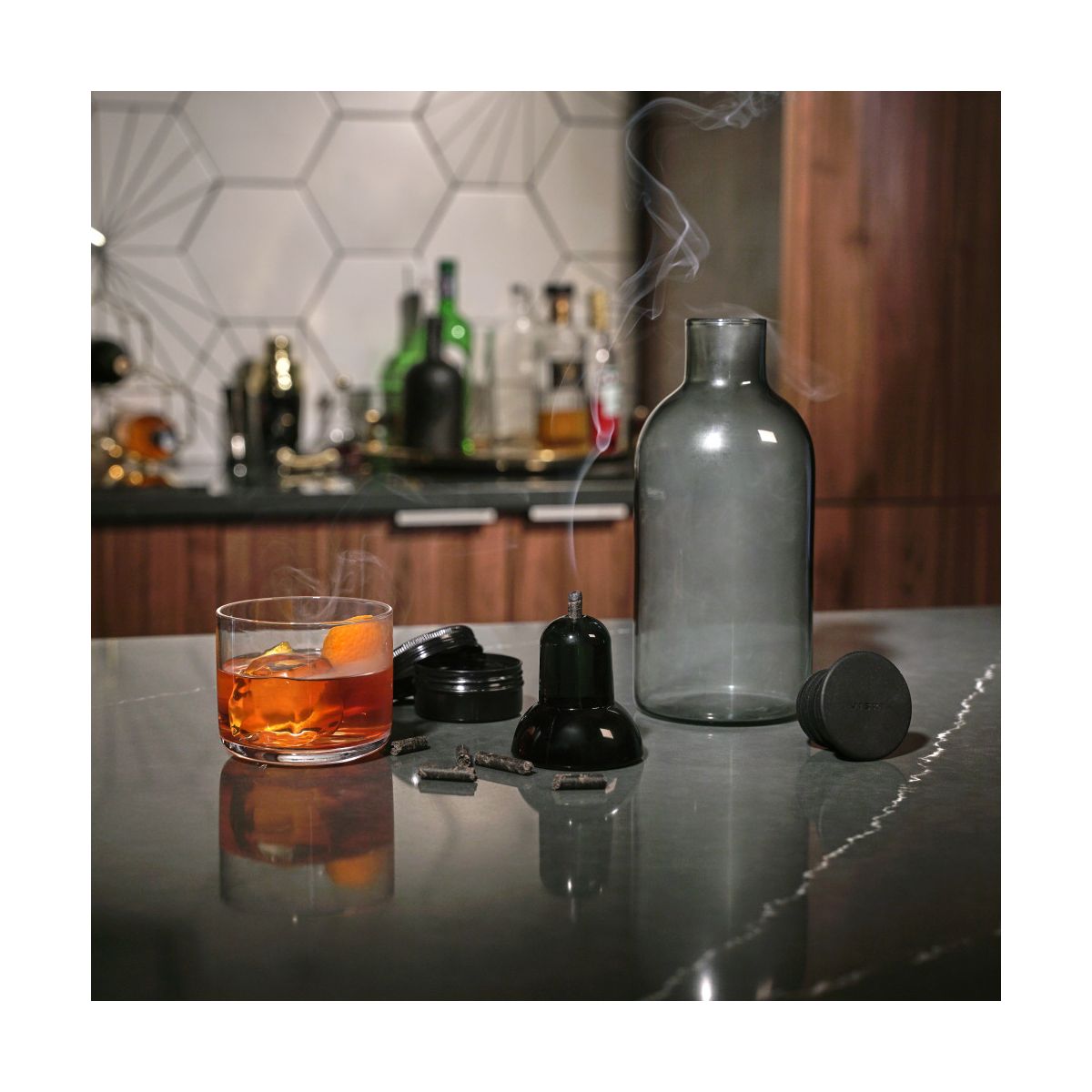 Viski Alchemi Smoked Cocktail Kit, 5-Piece Set, Glass Smoking Stand, Infuser Carafe, Silicone Stopper, Smoking Pellets & Recipe Booklet, Gifts for Men - thumbnail 8
