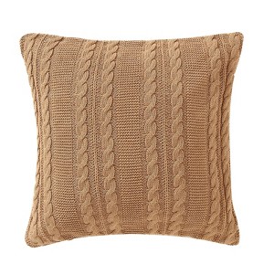 18"x18" Dublin Square Throw Pillow Taupe - VCNY: Cotton Knit, Indoor/Outdoor Use, Hidden Zipper - 1 of 4