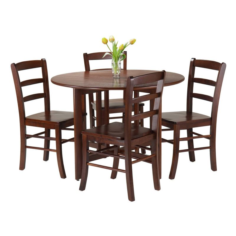5pc Alamo Drop Leaf Dining Set with Ladder Back Chairs Wood/Walnut- Winsome, 3 of 16