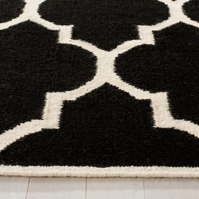 Black and Ivory Geometric Wool Flat Woven Area Rug