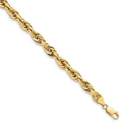 Black Bow Jewelry 4.75mm 14k Yellow Gold Hollow Rope Chain Necklace