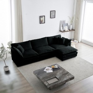 Free Combination Comfy Upholstery Modular Oversized L Shaped Sectional Sofa With Reversible Ottoman Beige Chenille - 1 of 4