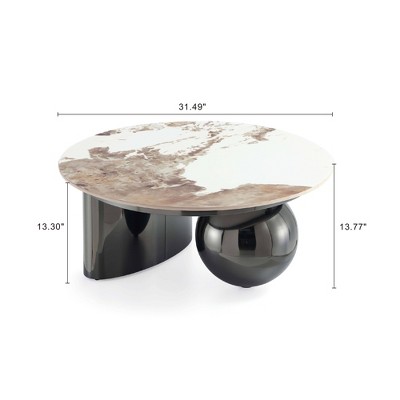 Laurel Round Black Sintered Stone Coffee Table with Stainless Steel Base