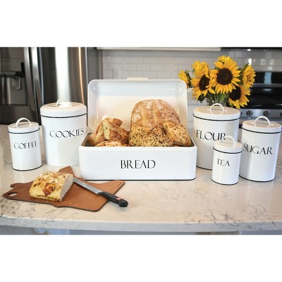 Retro White Stainless Steel Kitchen Canister Set of 4