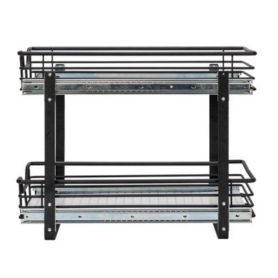 Black Dual-Slide Steel 2-Tier Pull-Out Storage Organizer