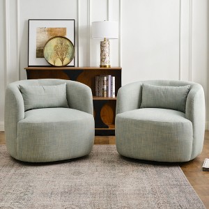 KINWELL Textured Linen Blend Weave Upholstered Swivel Barrel Accent Chair, Set of 2 - 1 of 4