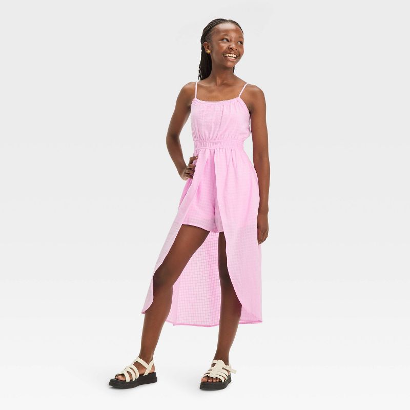 Girls' Ruched Waist Cami Strap Walkthrough Dress - art class™, 1 of 5