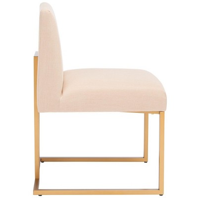 Modern Cosmopolitan Beige Linen & Gold Metal Parsons Side Chair Set