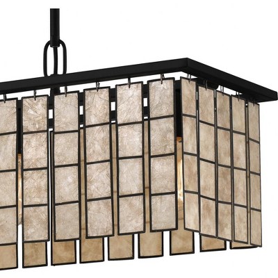 Seigler Matte Black 34" Drum Island Pendant with Mica Shade