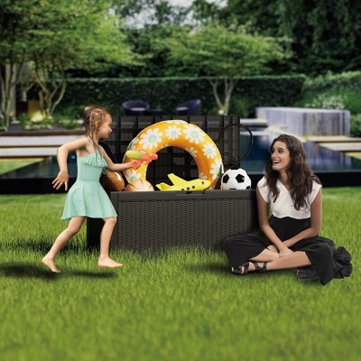 Maggift Deck Box, 100GAL Outdoor Storage Box, Patio Gardening Tools, Water and UV Resistant for Patio, Garden, Lawn, Black, 48.03"*21.45"*24.52"