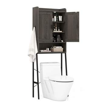 Tangkula Over The Toilet Storage Cabinet Bathroom Space Saver with Double Doors Grey