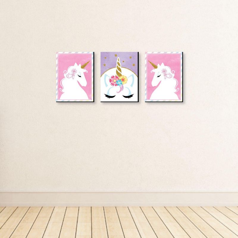 Big Dot of Happiness Rainbow Unicorn - Baby Girl Nursery Wall Art and Kids Room Decorations - Gift Ideas - 7.5 x 10 inches - Set of 3 Prints, 3 of 8