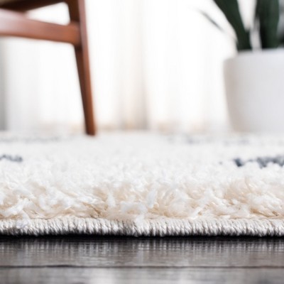 Ivory and Dark Grey Rectangular Synthetic Shag Rug 5'3"x7'6"