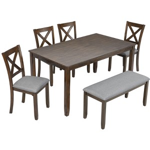 NicBex 6-Piece Dining Table Set for 4-6 Person,Modern 58.5 Inch Rectangle Kitchen Table with 4 Upholstered Dining Chairs,Long Bench,Wood Legs - 1 of 4