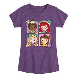 Girls' - Disney Princess - Kawaii Chibi Tiana Ariel Belle Rapunzel Fitted Short Sleeve Graphic T-Shirt - 1 of 4