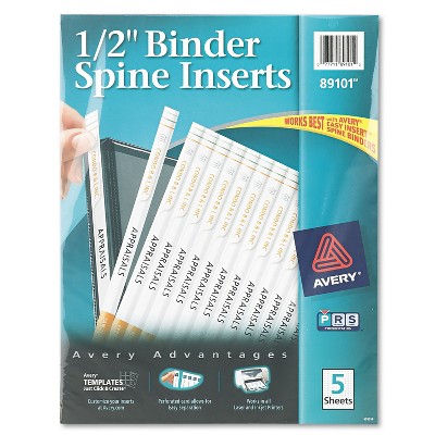 Avery Binder Spine Inserts 1/2" Spine Width 16 Inserts/Sheet 5 Sheets/Pack 89101
