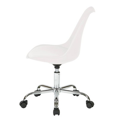 White Leather Armless Swivel Task Chair with Chrome Base