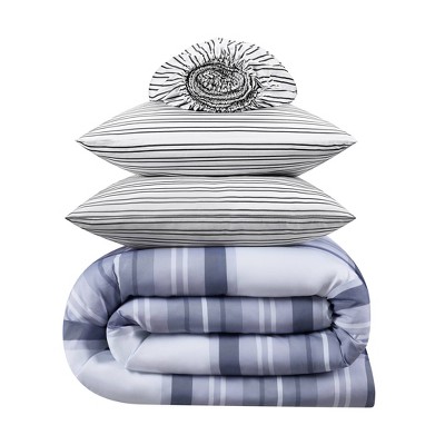 King Blue Microfiber Plaid Bed in a Bag Set