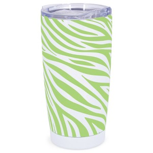 Elanze Designs 20 oz Stainless Steel On the Go Insulated Travel Tumbler With Push Top Lid, Lime Green Zebra Print White - 1 of 4