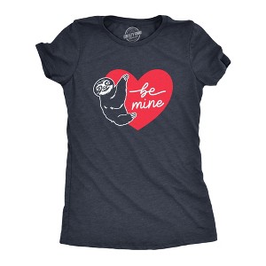 Womens Be Mine Sloth T Shirt Cute Valetines Day Heart Graphic Tee For Ladies - Crazy Dog Women's T Shirt - 1 of 4