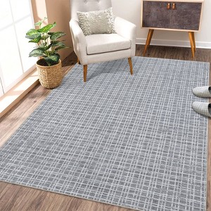 Modern Plaid Area Rug Washable Rug Contemporary Non Slip Rugs for Indoor - 1 of 4